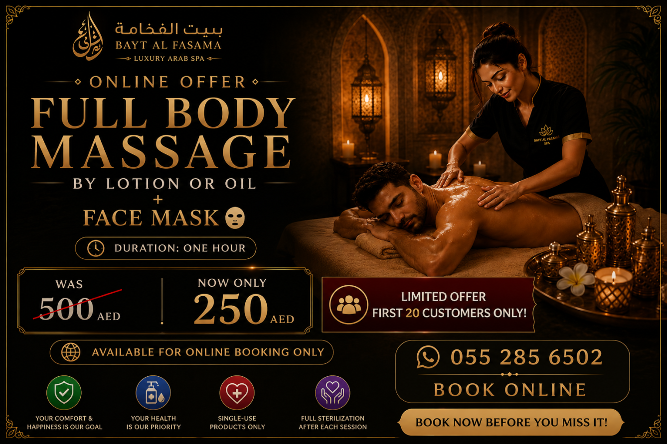 Full Body Massage + Face Mask Offer.    Limited to the first 20 customers only. Online booking and payment only.